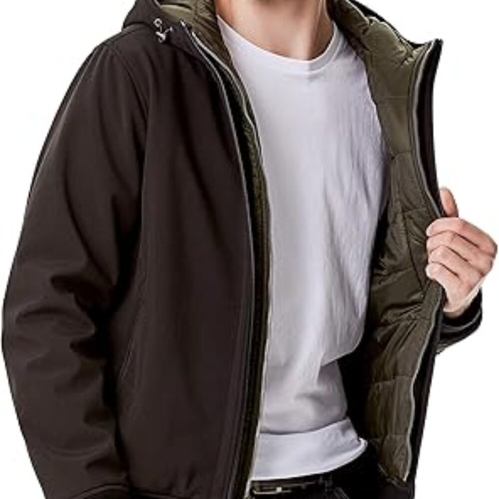 Tommy Hilfiger Black Soft-Shell Hooded Bomber Jacket w/ Bib – Small, Like-New